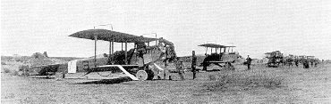 One of the 1st Aero Squadron airplanes on the Mexican US border in 1916 marked on its rudder and wings with red stars as the US national insignia.